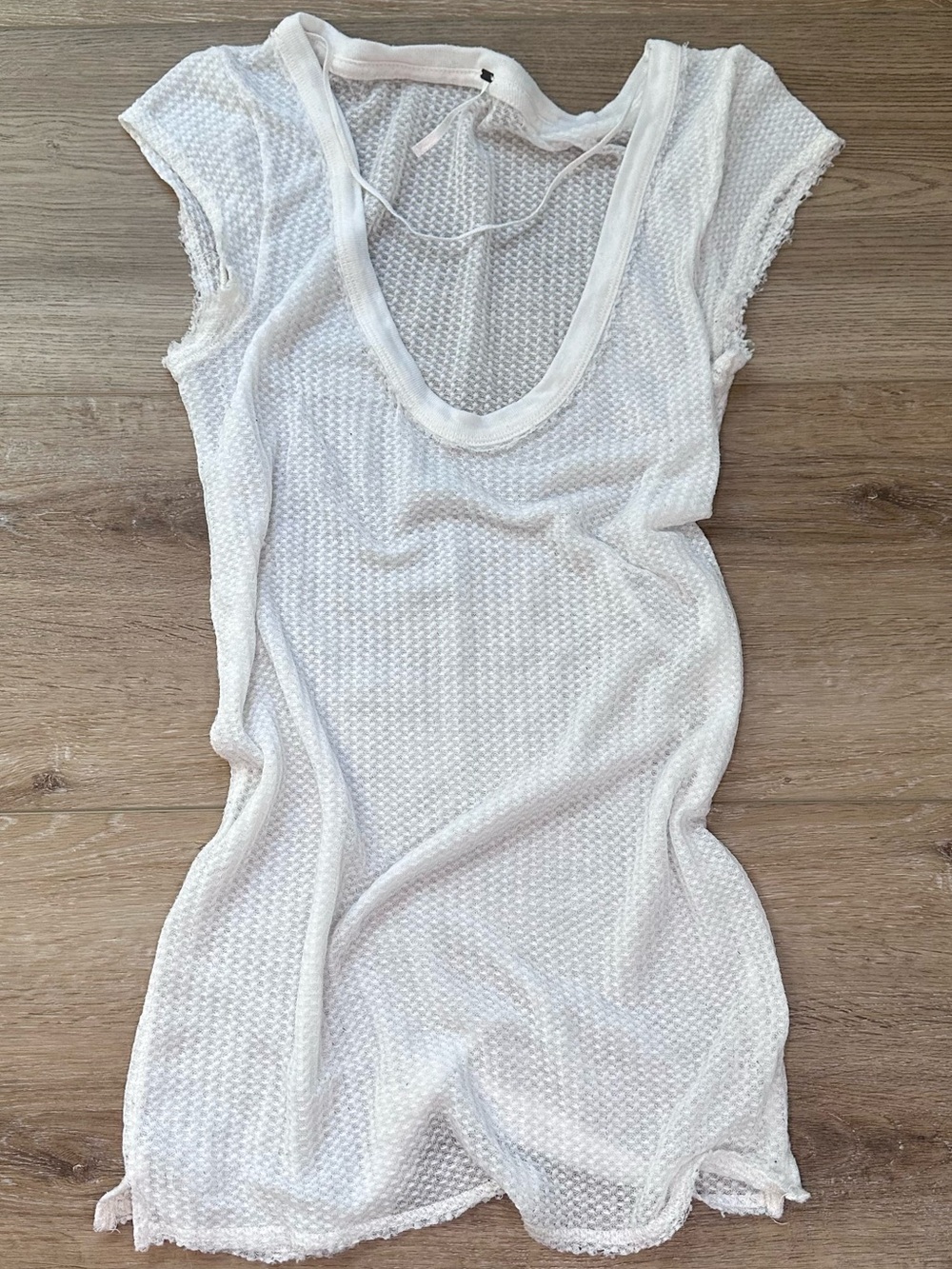Free People White Sheer Waffle Short Sleeve Tunic